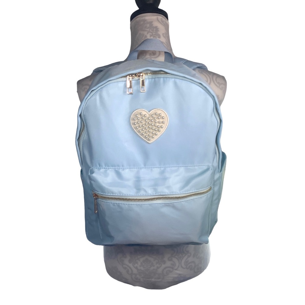Light Blue Backpack With Gold Hardware & Pearl Heart Patch